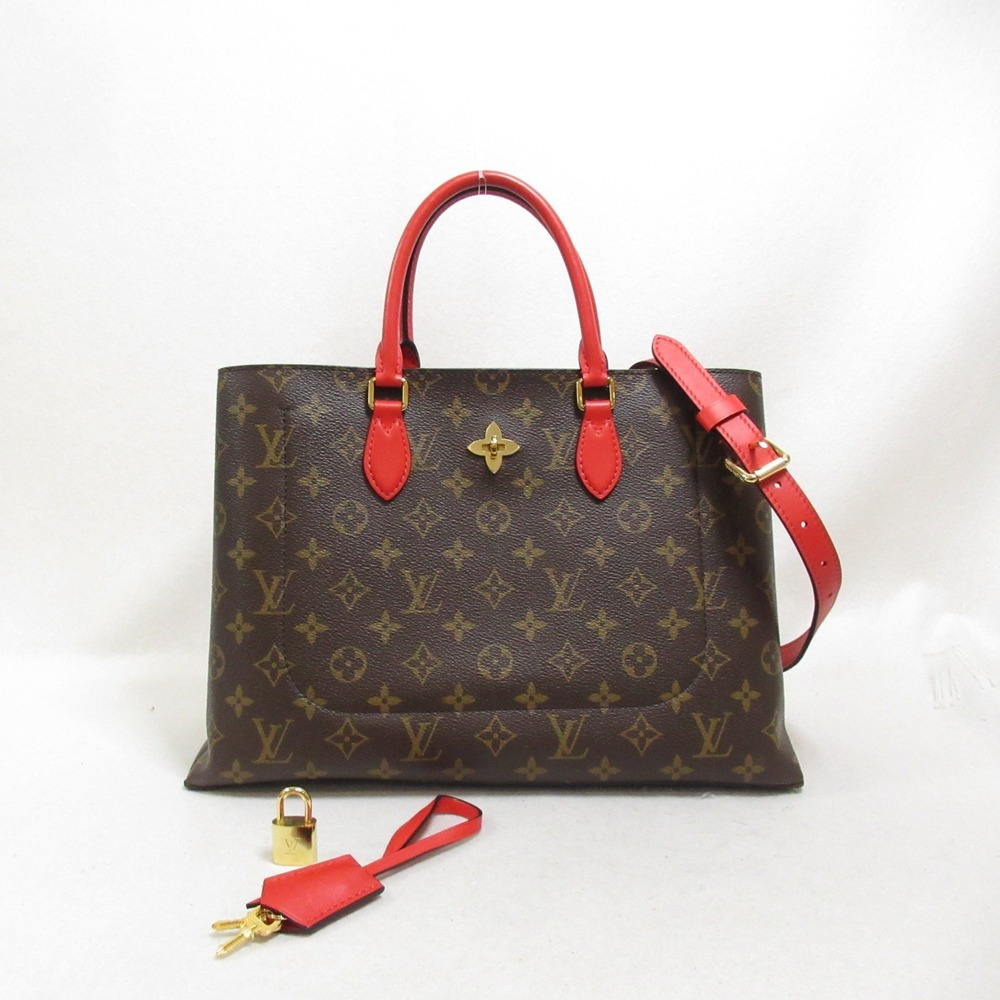 Louis Vuitton Canvas Flower Monogram Tote Bag Tote Empreinte PVC Brown Coated